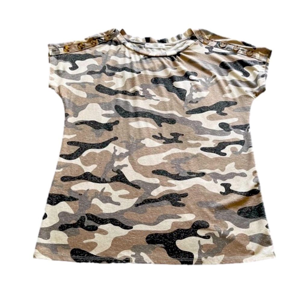 89th & Madison Camo Buttoned Short Sleeve Top Women’s Size SP